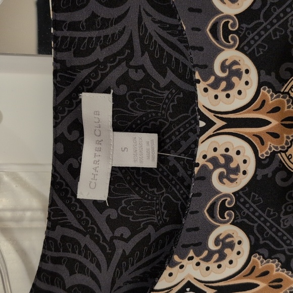 Charter Club Black Dress with Tan & Cream Paisley Motif. Mid Length - Picture 4 of 6